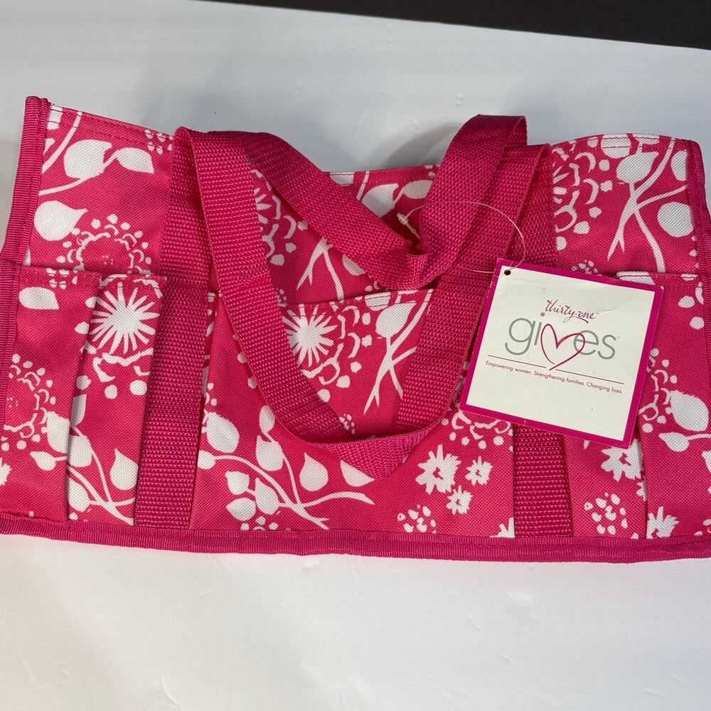 NEW Thirty One Keep It Caddy URU Pink Floral Brushstrokes Tote W/Pockets